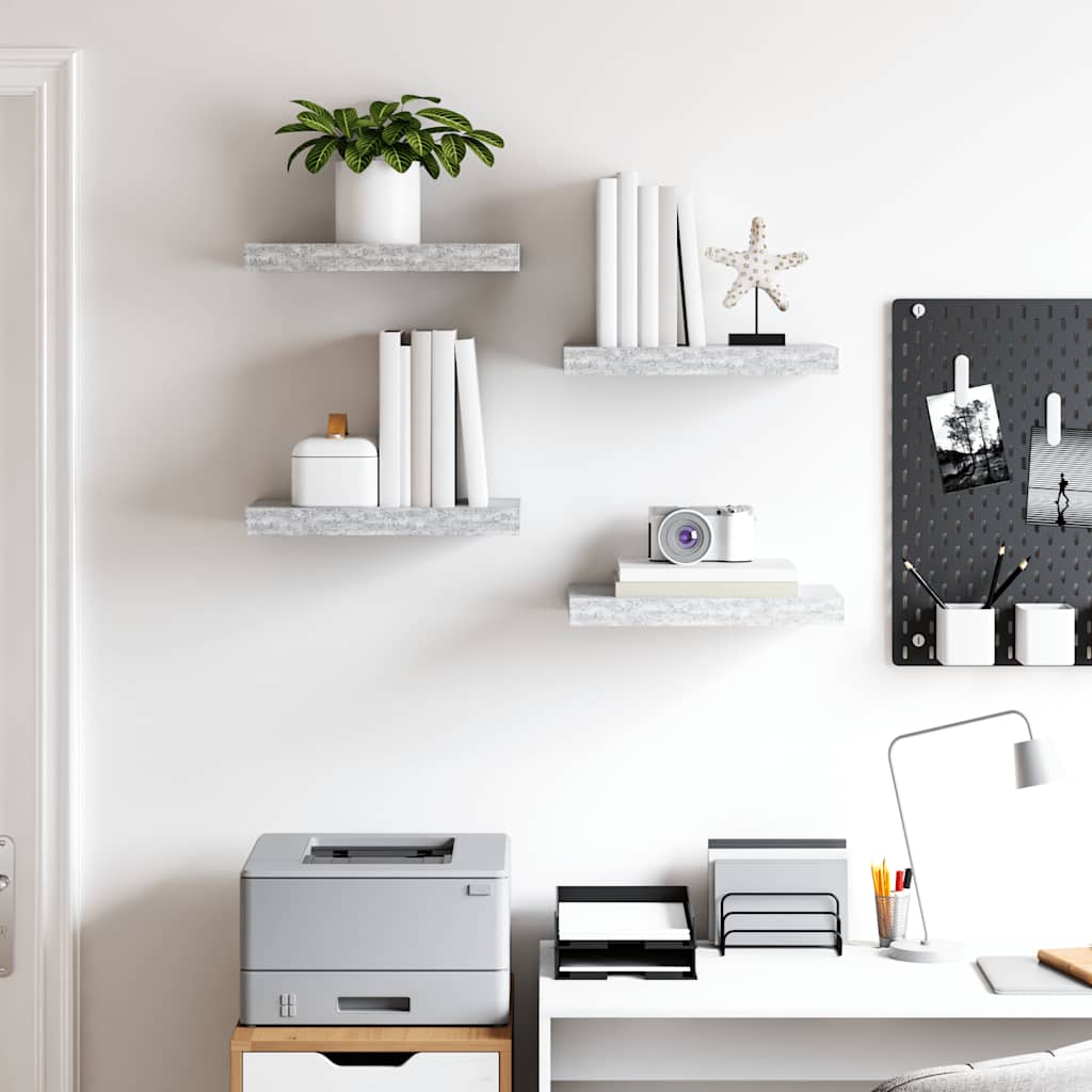 Scaffali a Parete 4 pz Grigio Cemento 40x23,5x3,8 cm in MDF | homemem39