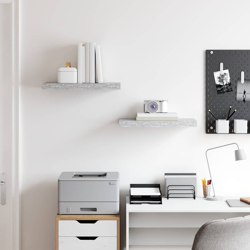 Scaffali a Parete 2 pz Grigio Cemento 50x23,5x3,8 cm in MDF
