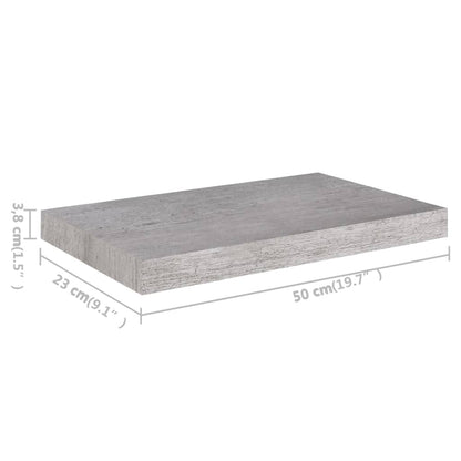Scaffali a Parete 2 pz Grigio Cemento 50x23x3,8 cm in MDF