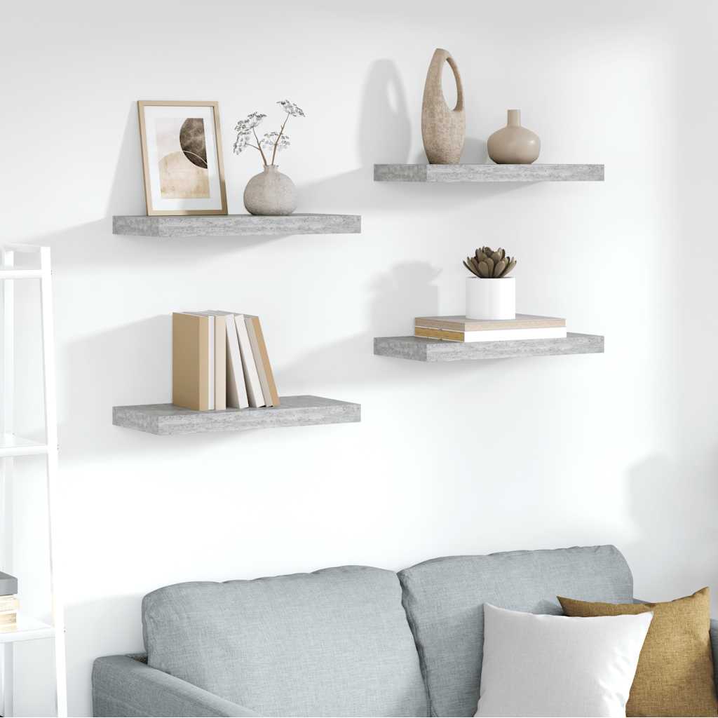 Scaffali a Parete 4 pz Grigio Cemento 50x23,5x3,8 cm in MDF | homemem39