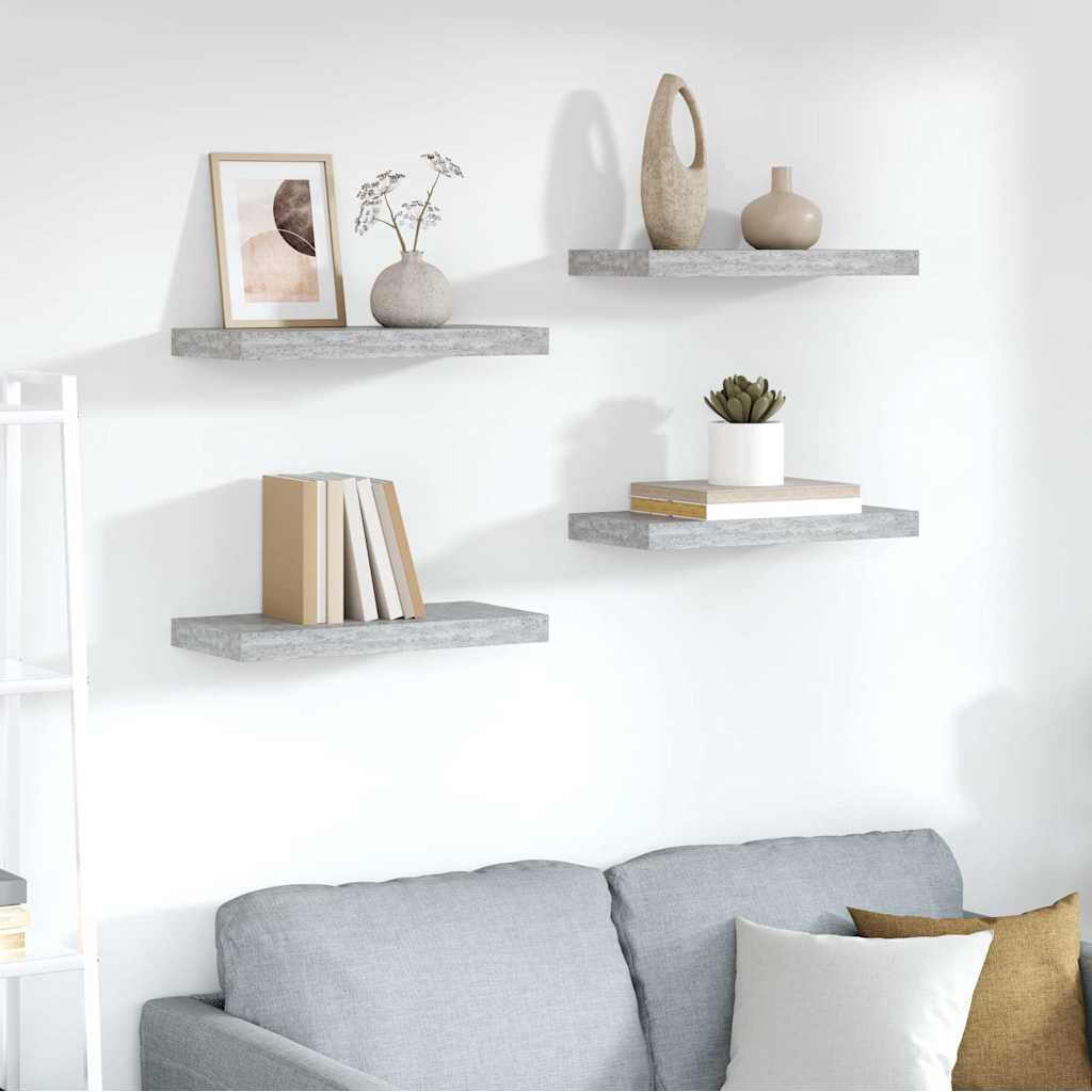 Scaffali a Parete 4 pz Grigio Cemento 50x23,5x3,8 cm in MDF