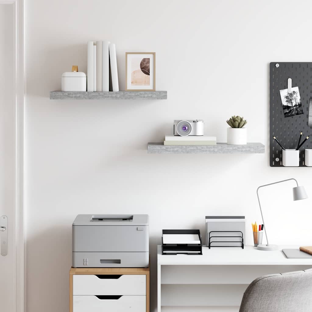 Scaffali a Parete 2 pz Grigio Cemento 60x23,5x3,8 cm in MDF