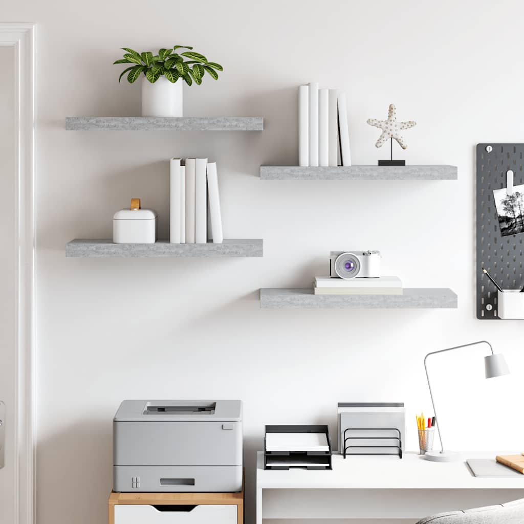Scaffali a Parete 4 pz Grigio Cemento 60x23,5x3,8 cm in MDF | homemem39