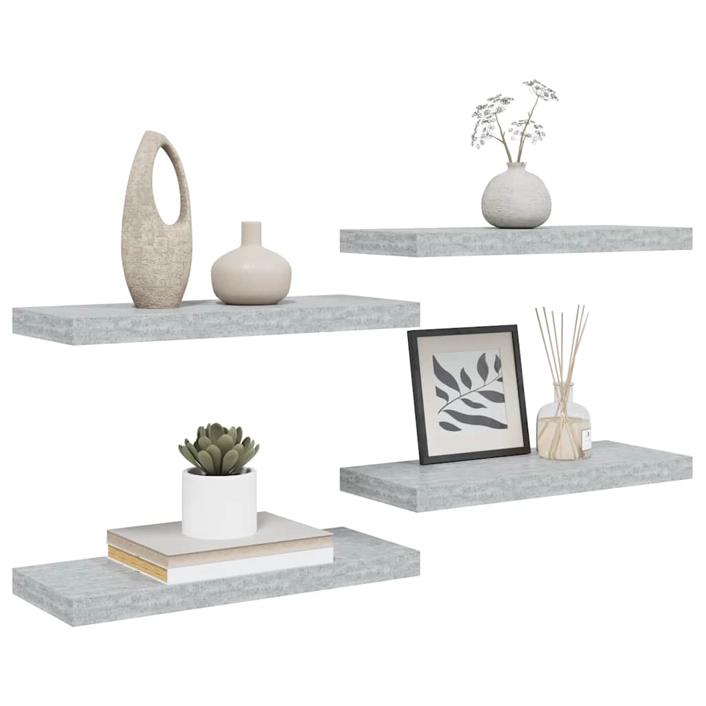 Scaffali a Parete 4 pz Grigio Cemento 60x23,5x3,8 cm in MDF | homemem39