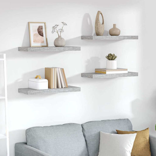Scaffali a Parete 4 pz Grigio Cemento 60x23,5x3,8 cm in MDF