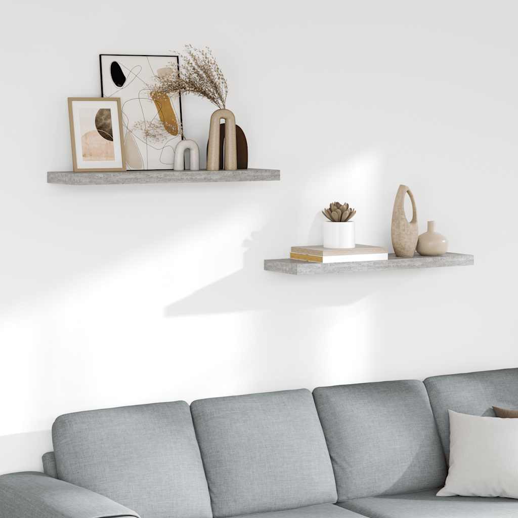 Scaffali a Parete 2 pz Grigio Cemento 80x23,5x3,8 cm in MDF | homemem39
