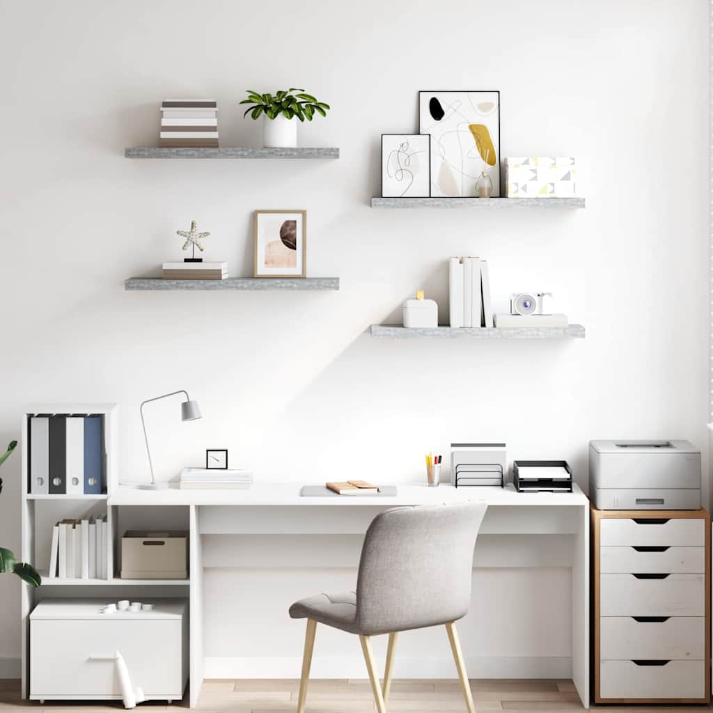 Scaffali a Parete 4 pz Grigio Cemento 80x23,5x3,8 cm in MDF