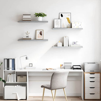 Scaffali a Parete 4 pz Grigio Cemento 80x23,5x3,8 cm in MDF
