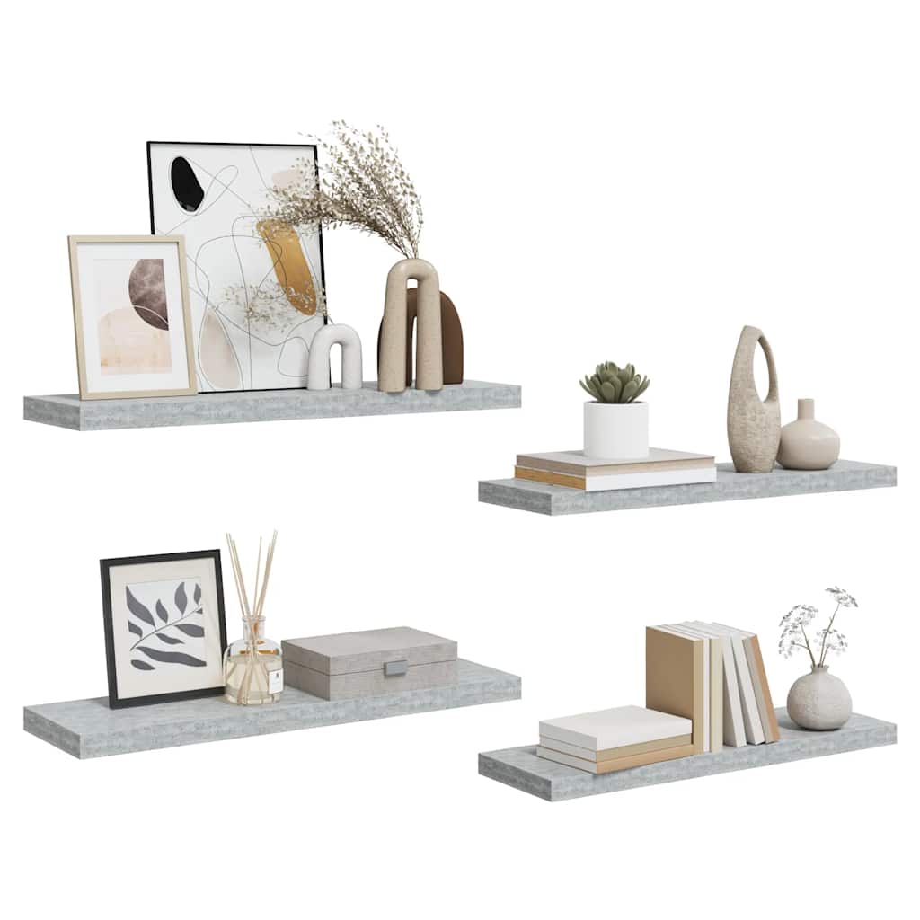 Scaffali a Parete 4 pz Grigio Cemento 80x23,5x3,8 cm in MDF | homemem39