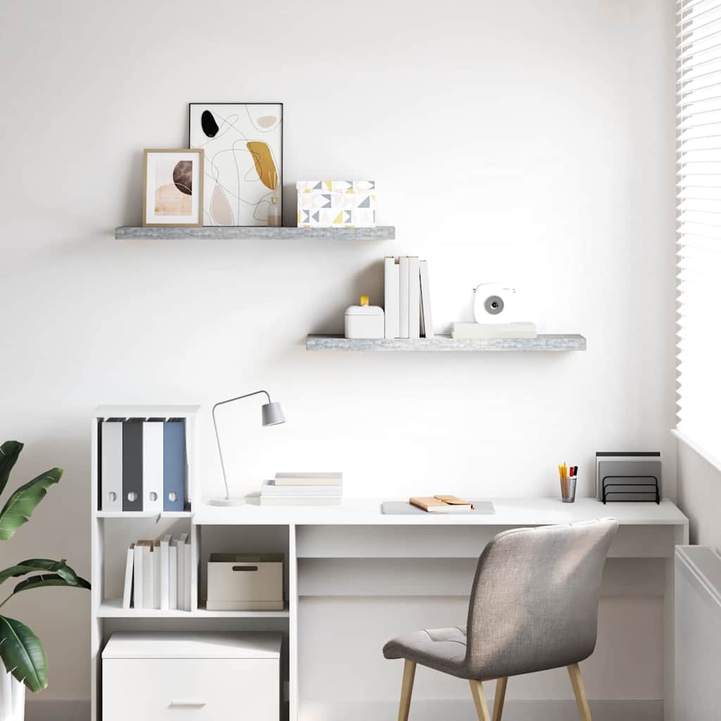 Scaffali a Parete 2 pz Grigio Cemento 90x23,5x3,8 cm in MDF