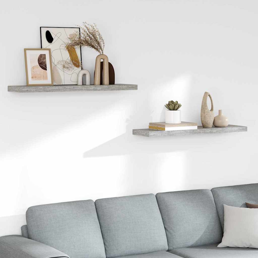 Scaffali a Parete 2 pz Grigio Cemento 90x23,5x3,8 cm in MDF