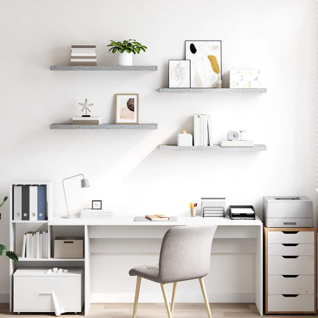 Scaffali a Parete 4 pz Grigio Cemento 90x23,5x3,8 cm in MDF | homemem39