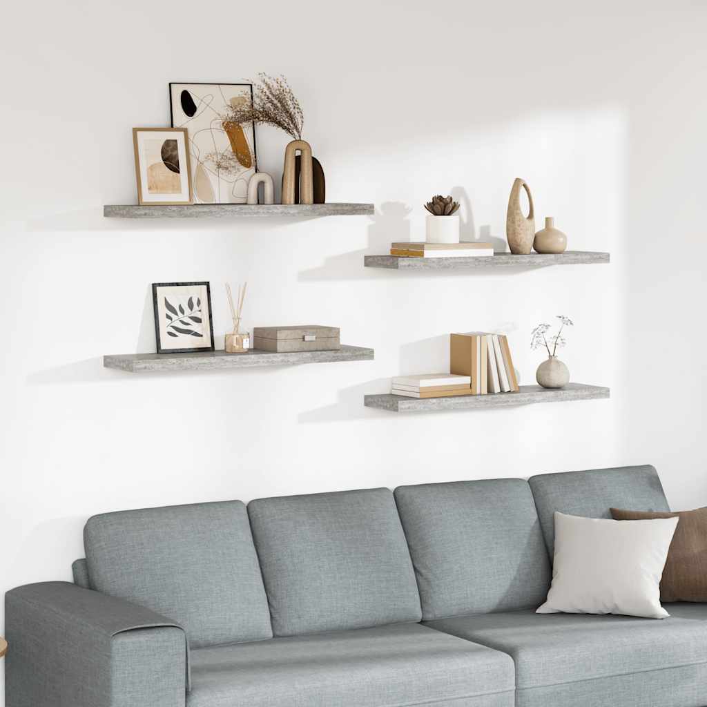 Scaffali a Parete 4 pz Grigio Cemento 90x23,5x3,8 cm in MDF