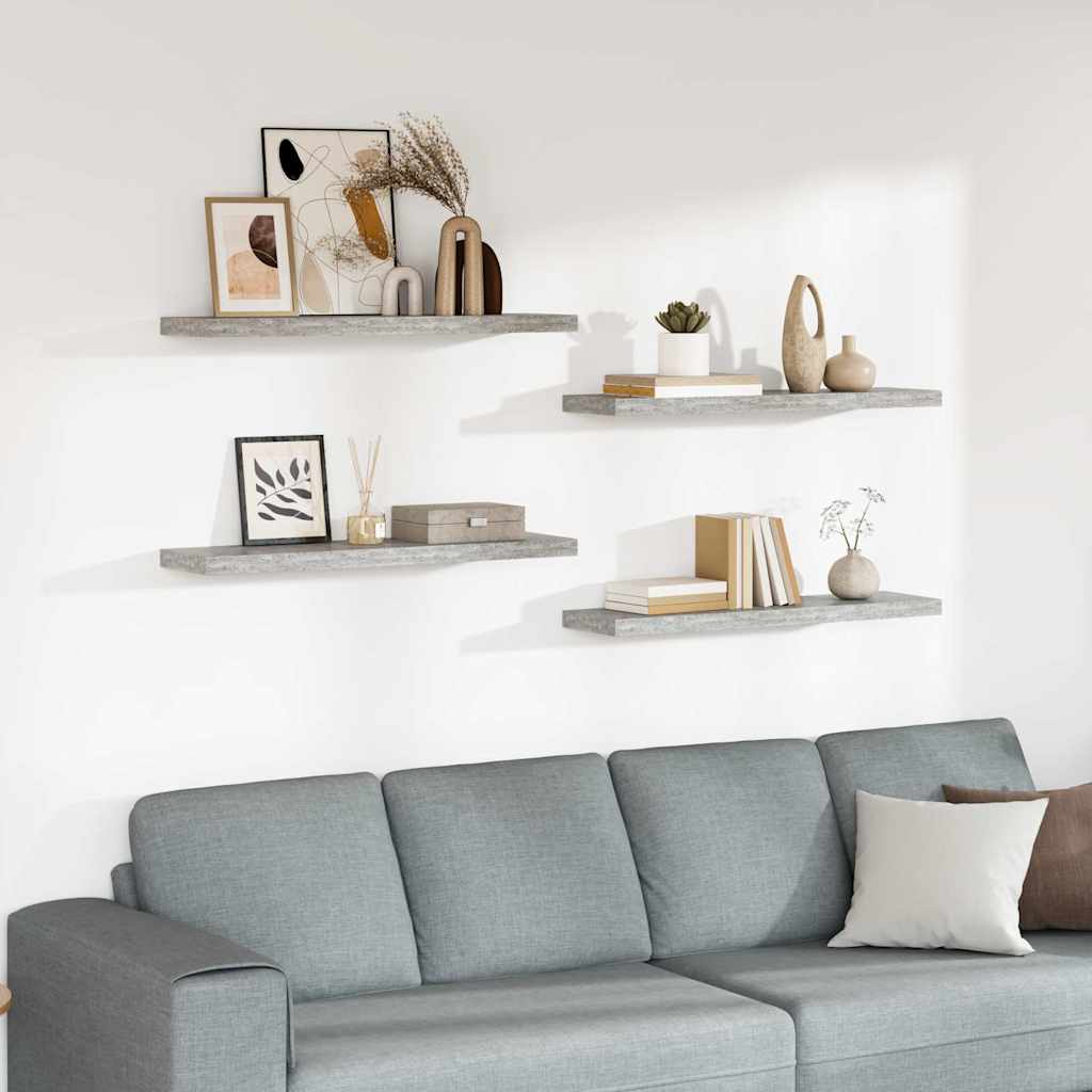 Scaffali a Parete 4 pz Grigio Cemento 90x23,5x3,8 cm in MDF