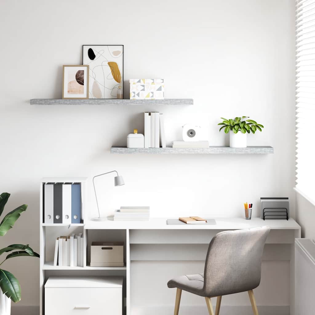 Scaffali a Parete 2 pz Grigio Cemento 120x23,5x3,8 cm in MDF