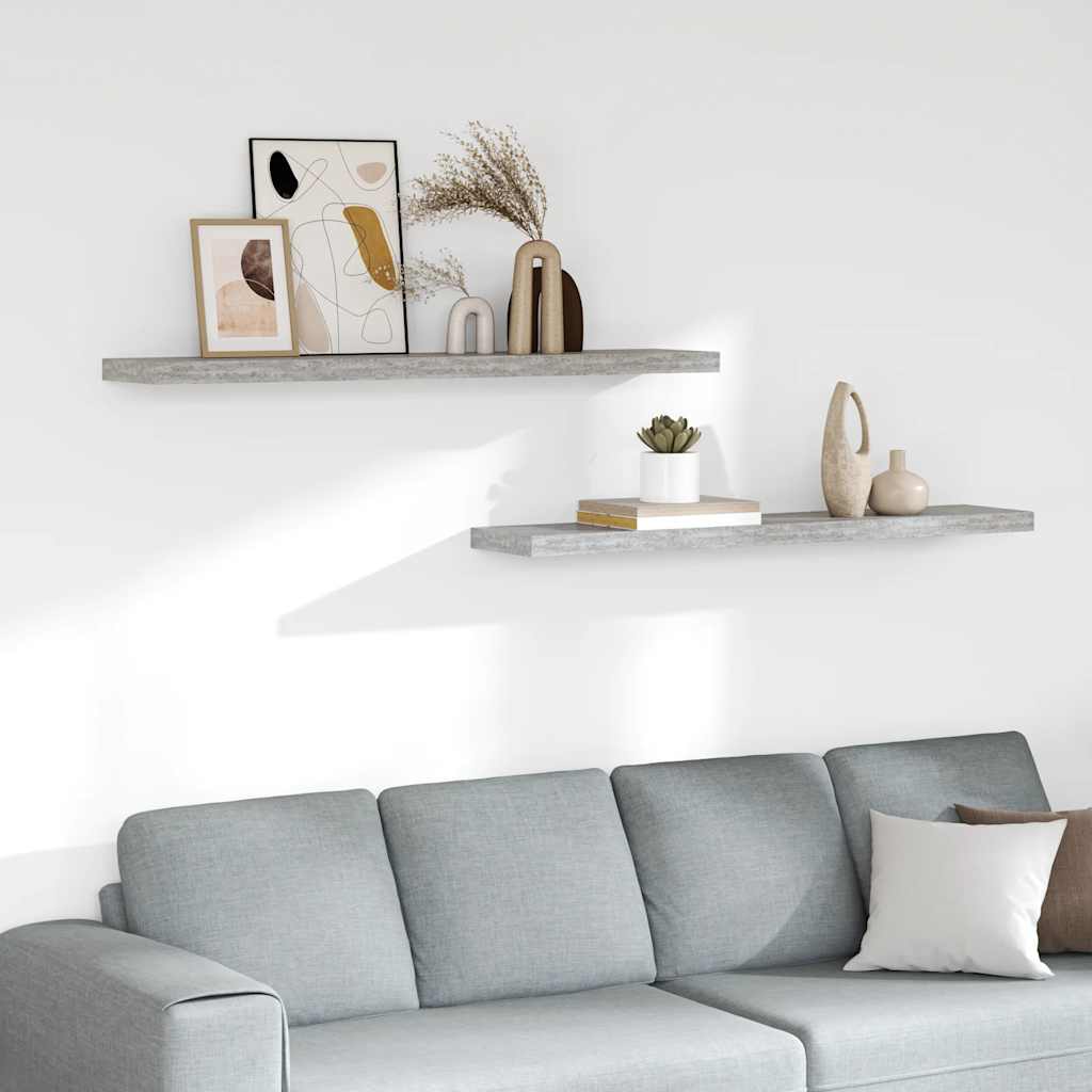 Scaffali a Parete 2 pz Grigio Cemento 120x23,5x3,8 cm in MDF