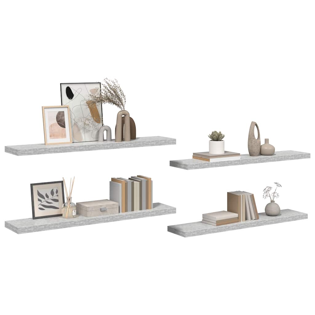 Scaffali a Parete 4 pz Grigio Cemento 120x23,5x3,8 cm in MDF | homemem39