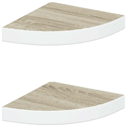 Mensole Angolari 2pz Rovere e Bianco 25x25x3,8 cm in MDF | homemem39