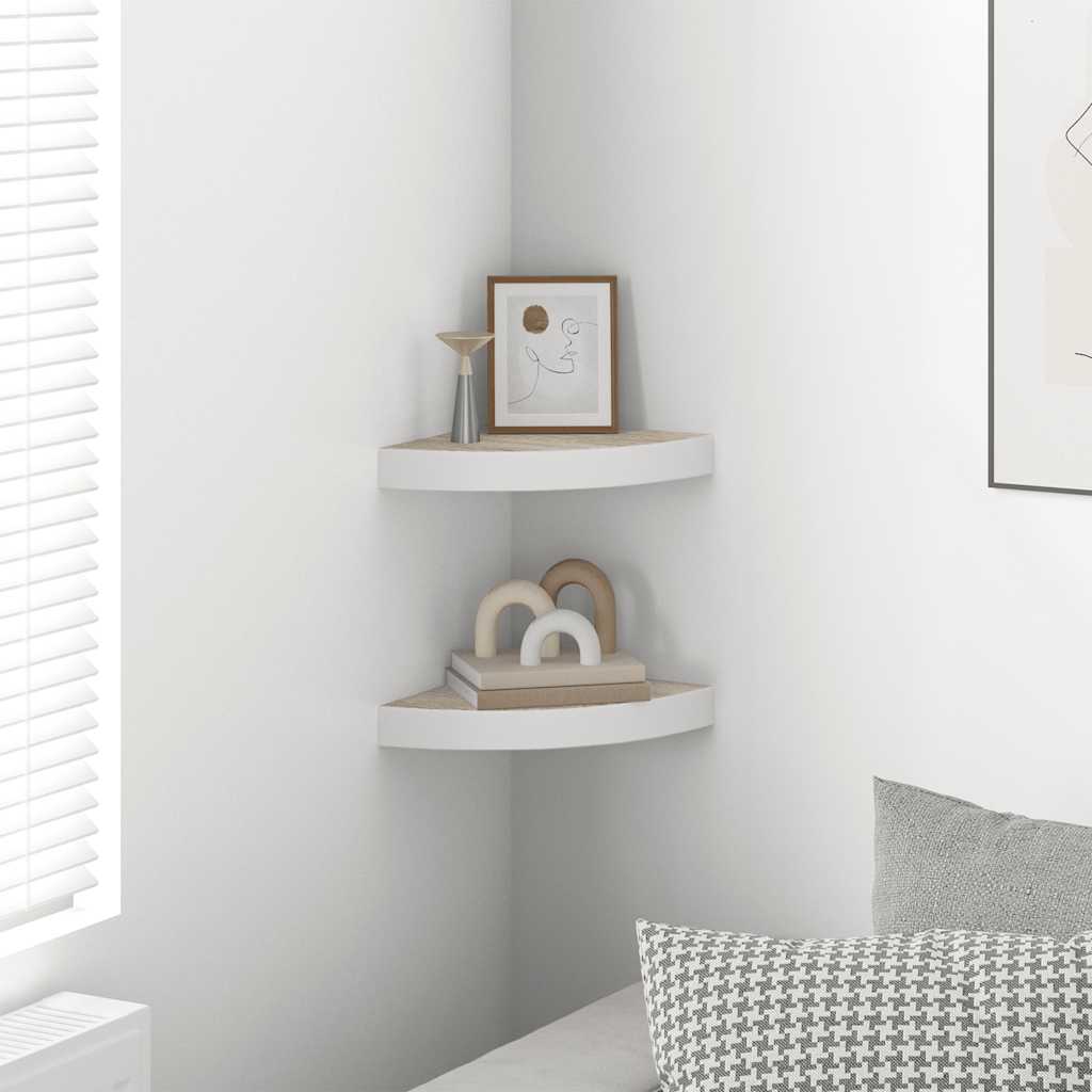 Mensole Angolari 2pz Rovere e Bianco 25x25x3,8 cm in MDF | homemem39