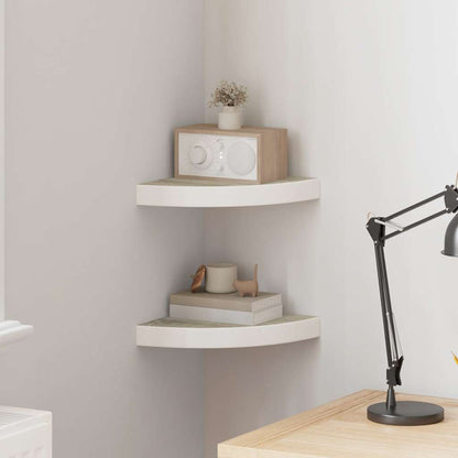 Mensole Angolari 2pz Rovere e Bianco 25x25x3,8 cm in MDF | homemem39