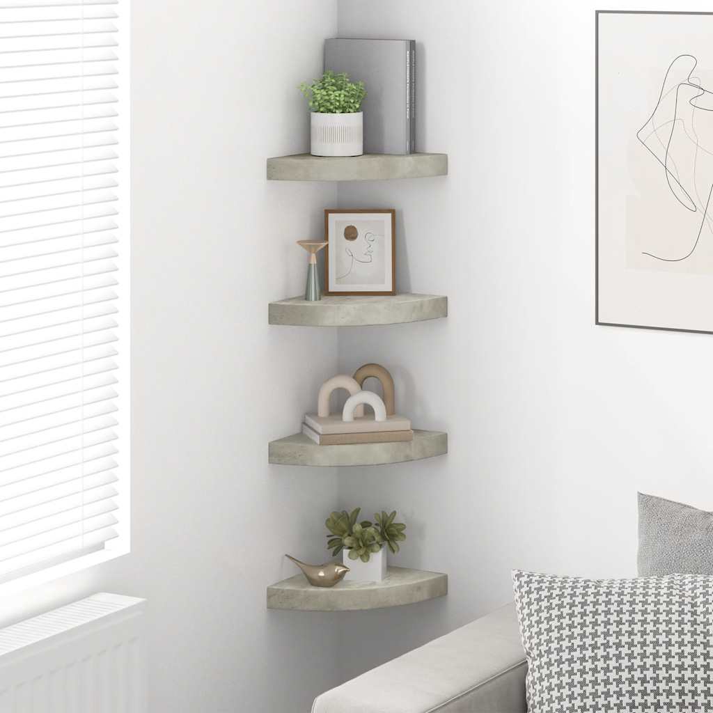 Mensole Angolari 4 pz Grigio Cemento 25x25x3,8 cm in MDF | homemem39