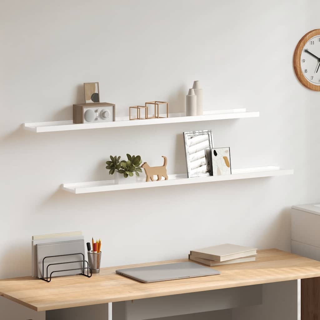 Mensole da Parete 2 pz Bianco Lucido 100x9x3 cm | homemem39