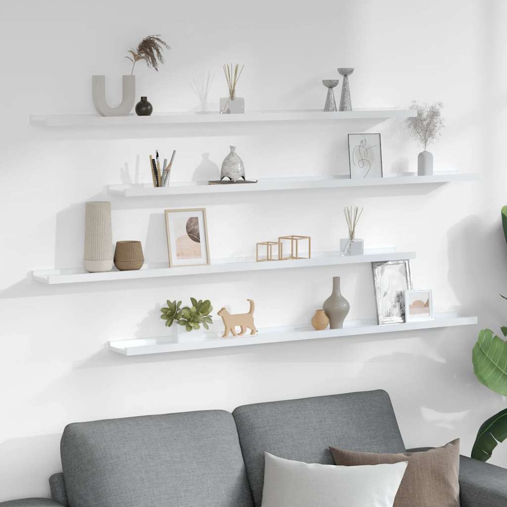 Mensole da Parete 2 pz Bianco Lucido 115x9x3 cm | homemem39