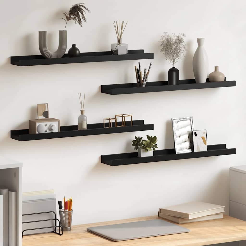 Mensole da Parete 4 pz Nere 60x9x3 cm | homemem39