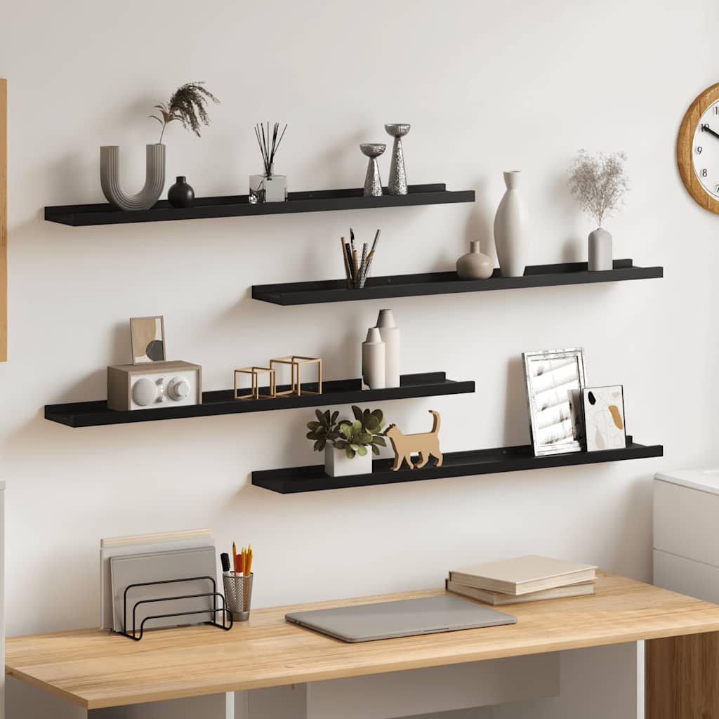 Mensole da Parete 4 pz Nere 80x9x3 cm | homemem39