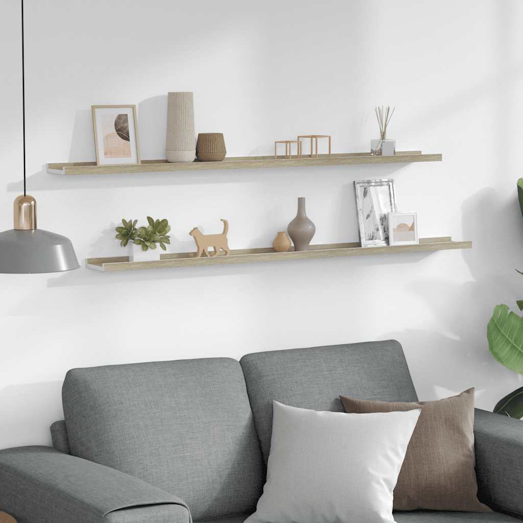 Mensole da Parete 2 pz Bianco e Rovere Sonoma 115x9x3 cm | homemem39
