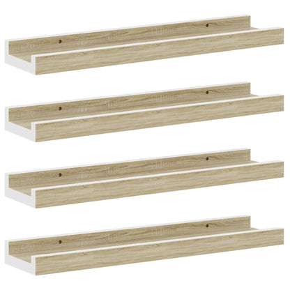 Mensole da Parete 4 pz Bianco e Rovere Sonoma 40x9x3 cm