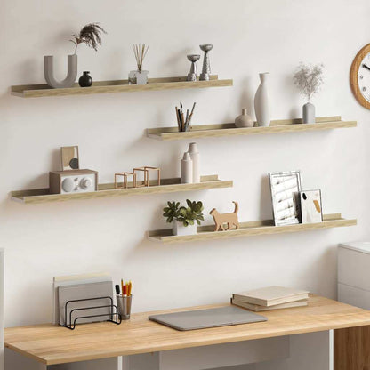 Mensole da Parete 4 pz Bianco e Rovere Sonoma 80x9x3 cm