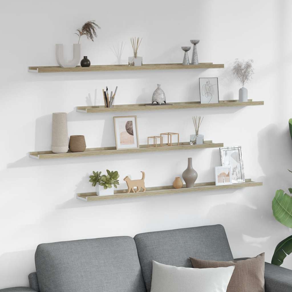 Mensole da Parete 4 pz Bianco e Rovere Sonoma 100x9x3 cm | homemem39