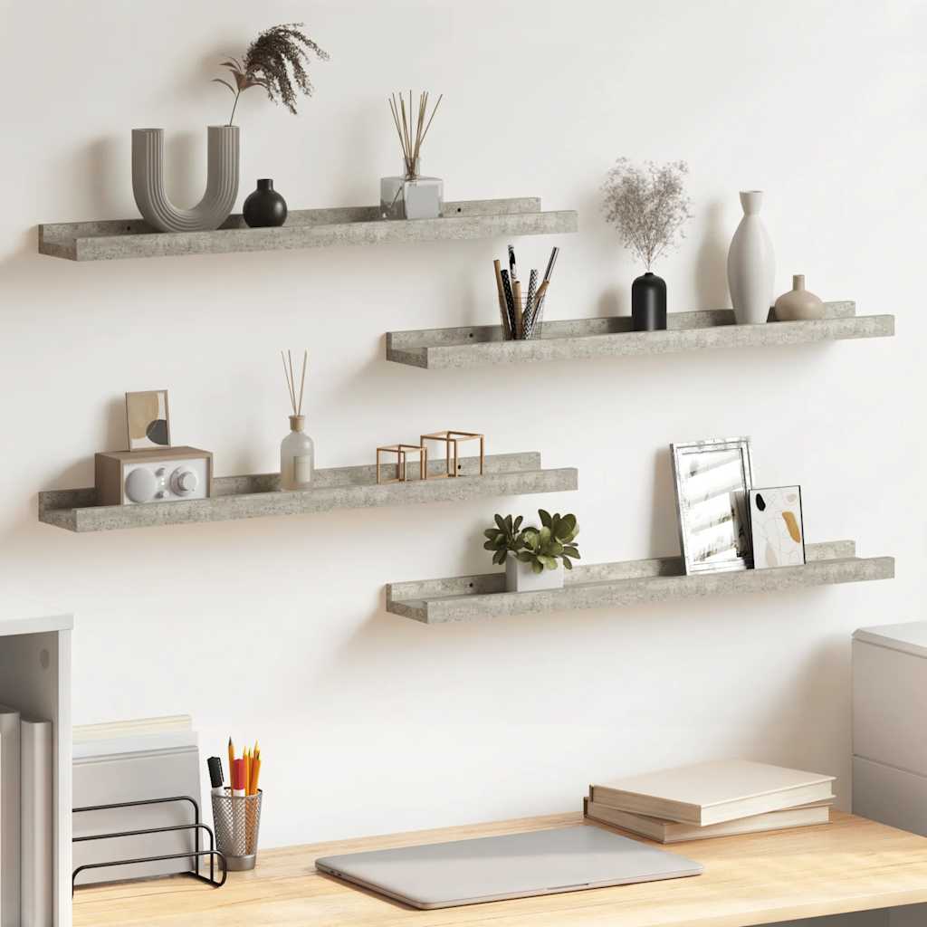 Mensole da Parete 4 pz Grigio Cemento 60x9x3 cm | homemem39