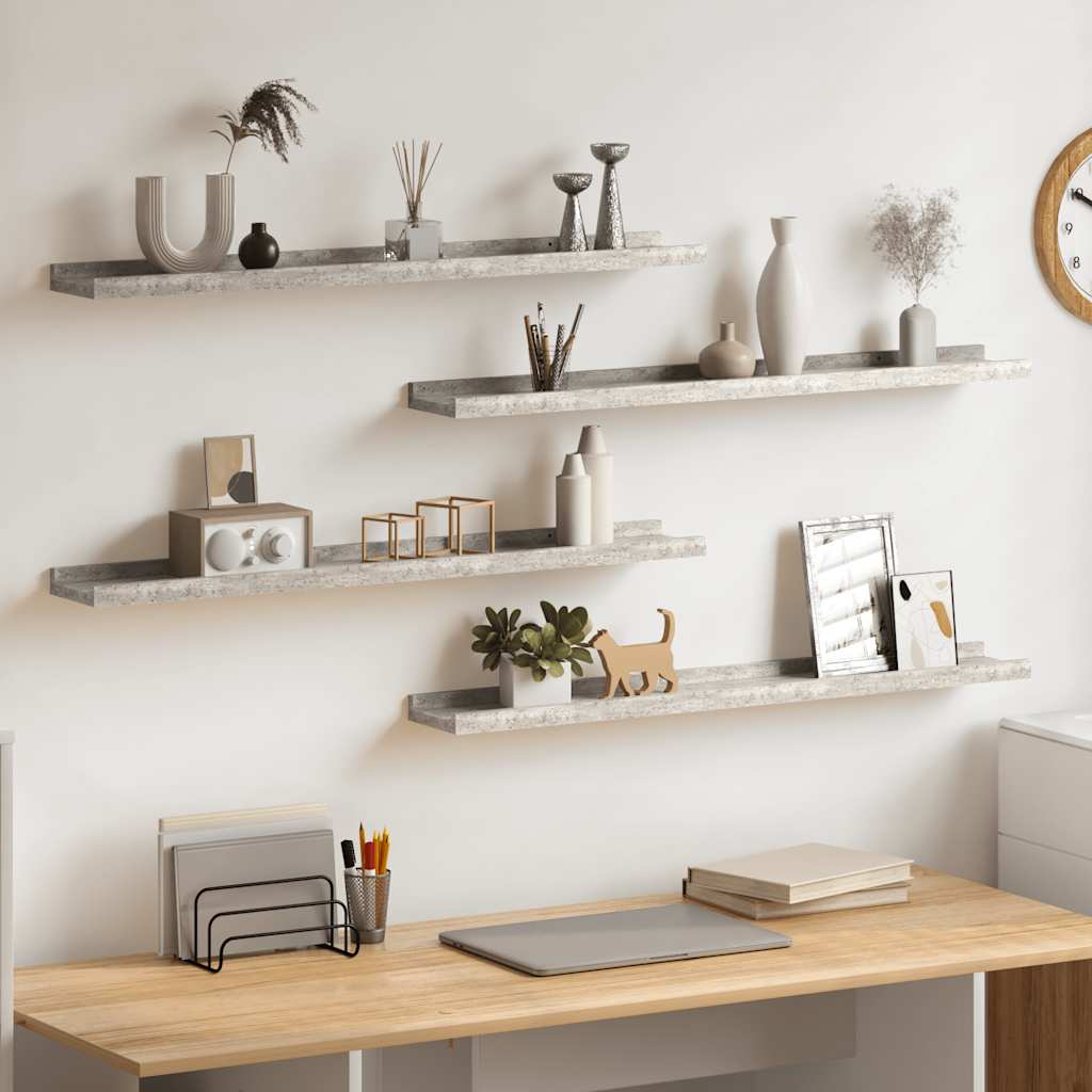 Mensole da Parete 4 pz Grigio Cemento 80x9x3 cm | homemem39