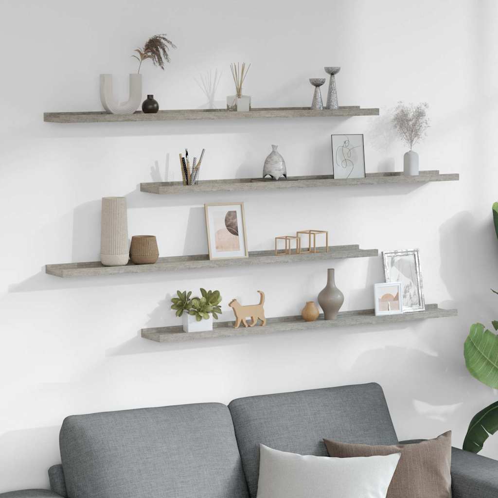 Mensole da Parete 4 pz Grigio Cemento 100x9x3 cm | homemem39