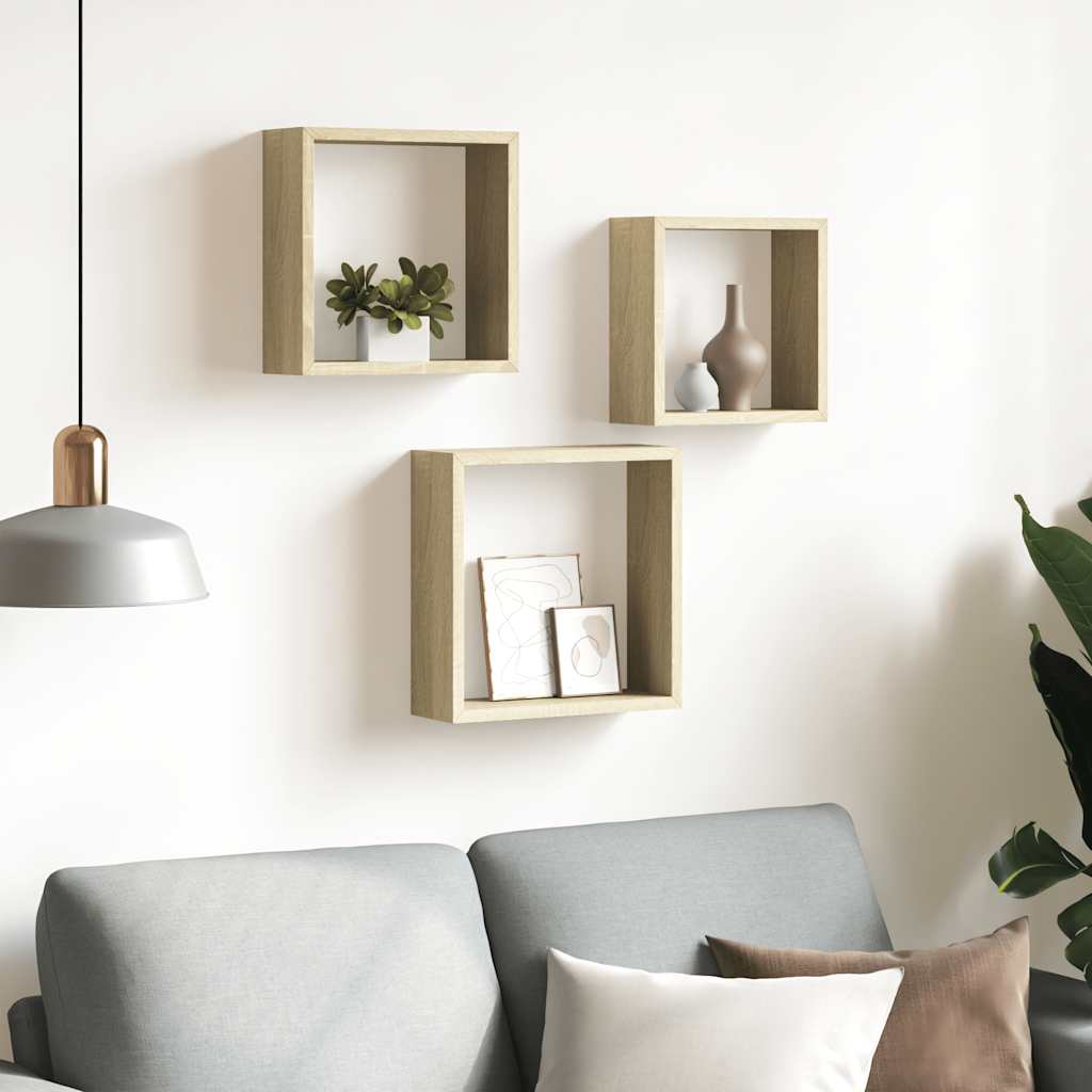 Mensole a Cubo da Parete 3 pz Rovere Sonoma | homemem39