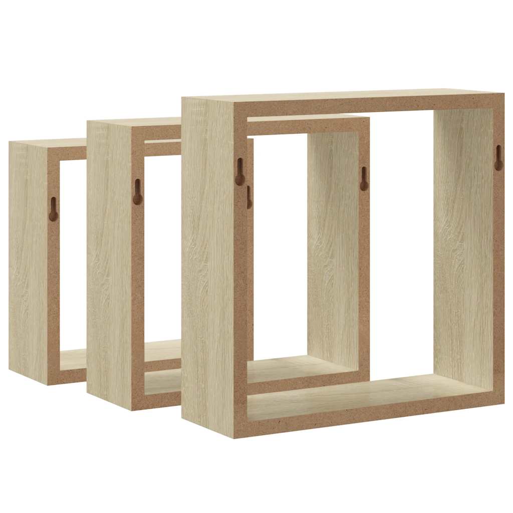 Mensole a Cubo da Parete 3 pz Rovere Sonoma | homemem39
