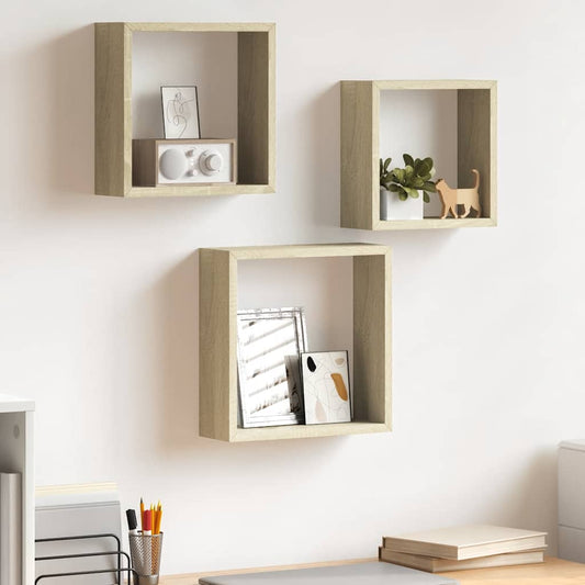 Mensole a Cubo da Parete 3 pz Rovere Sonoma | homemem39