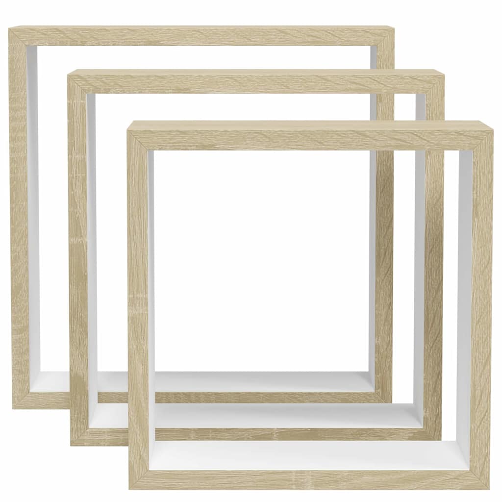Mensole a Cubo da Parete 3 pz Bianco Rovere Sonoma | homemem39