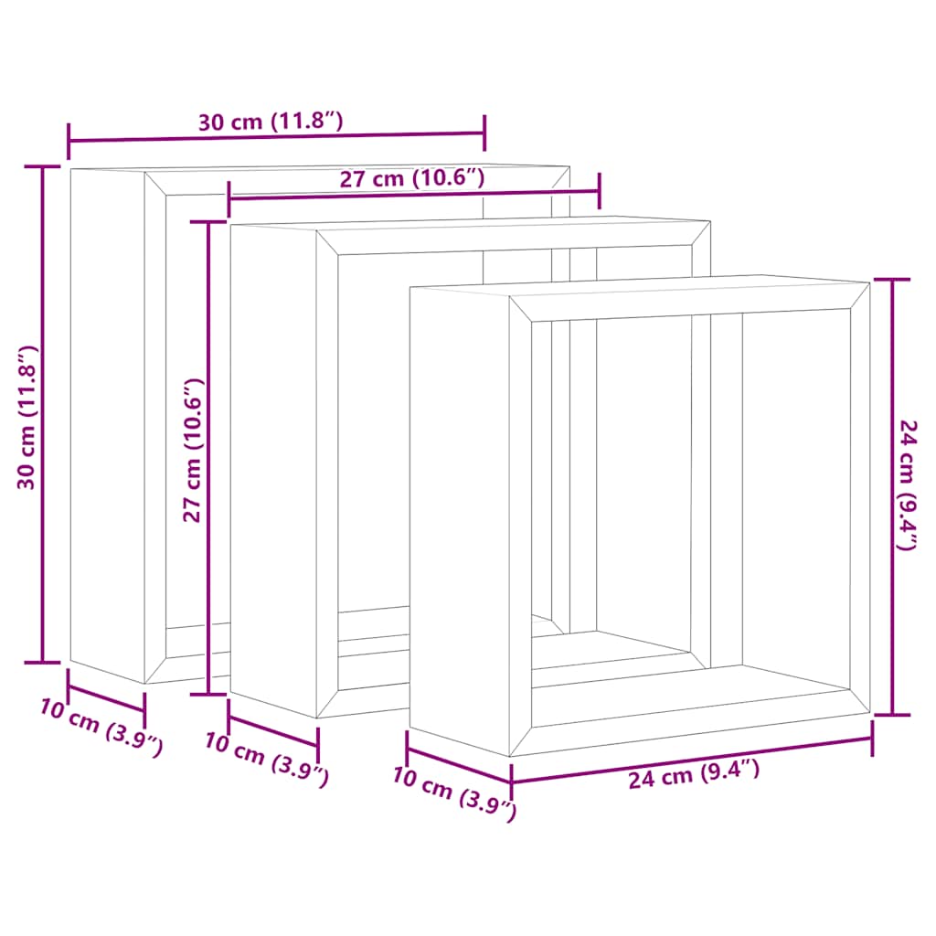 Mensole a Cubo da Parete 3 pz Bianco Rovere Sonoma | homemem39