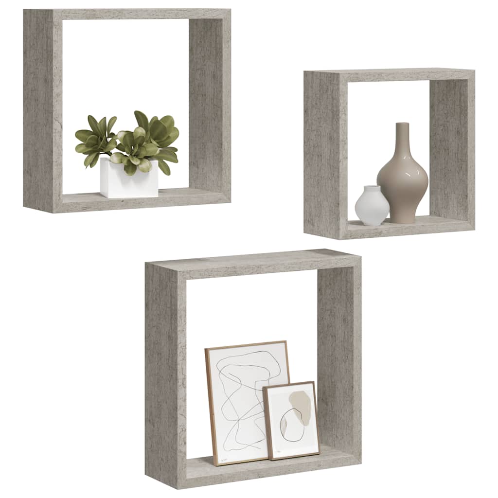 Mensole a Cubo da Parete 3 pz Grigio Cemento | homemem39