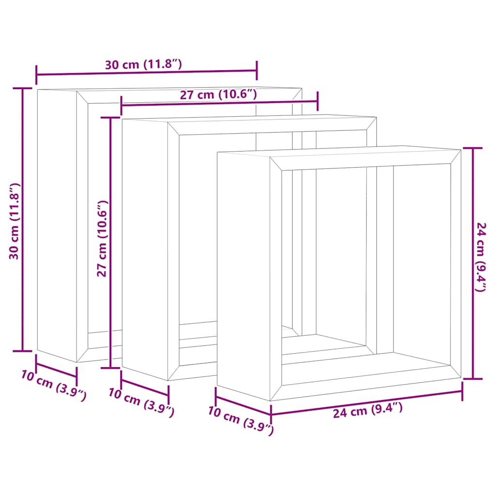Mensole a Cubo da Parete 3 pz Grigio Cemento | homemem39