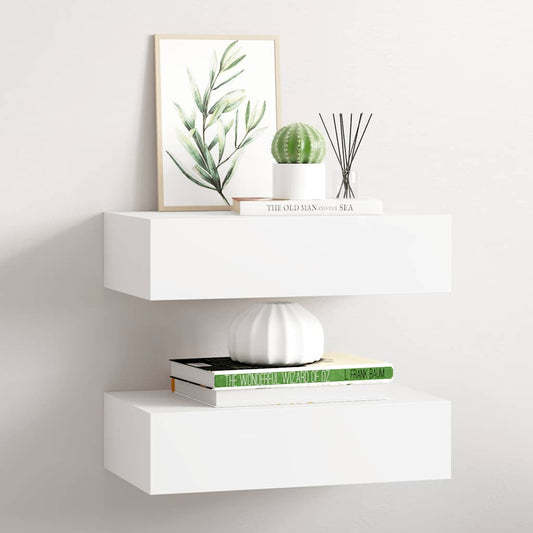 Scaffali con Cassetti da Parete 2 pz Bianchi 40x23,5x10 cm MDF | homemem39