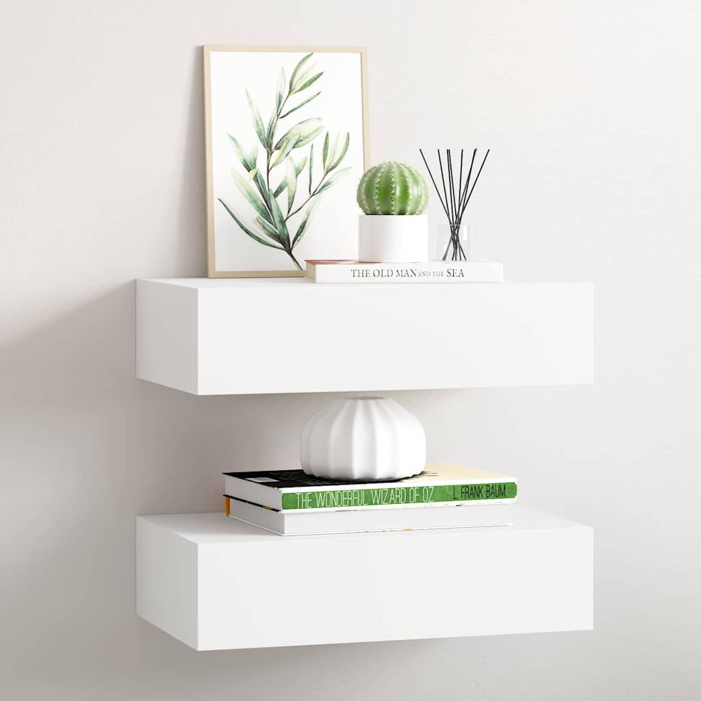 Scaffali con Cassetti da Parete 2 pz Bianchi 40x23,5x10 cm MDF