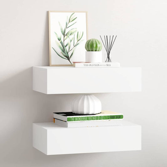 Scaffali con Cassetti da Parete 2 pz Bianchi MDF