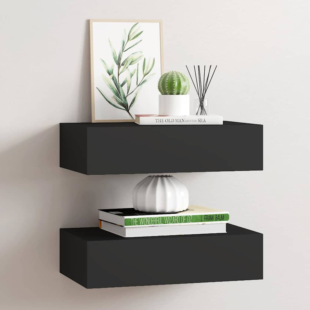 Scaffali con Cassetti da Parete 2 pz Neri 40x23,5x10 cm MDF