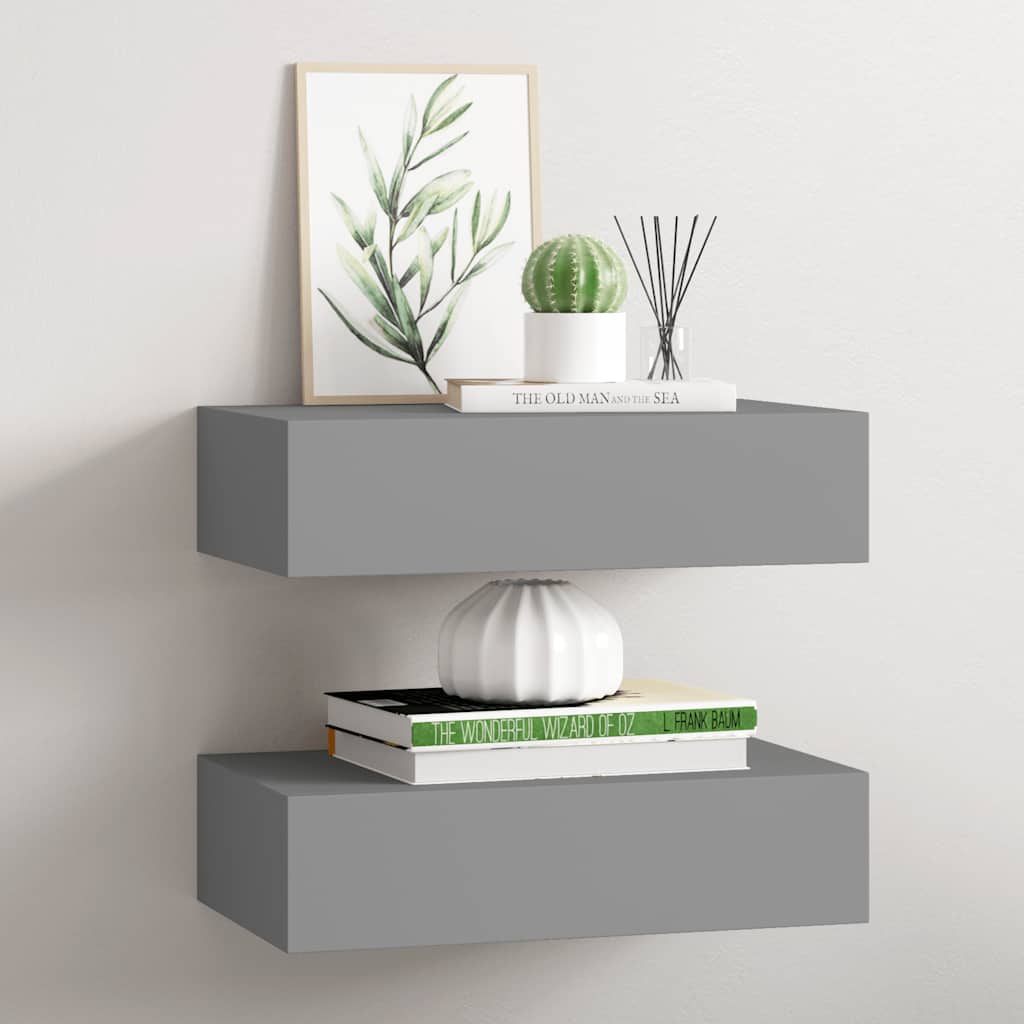 Scaffali con Cassetti da Parete 2 pz Grigi 40x23,5x10 cm MDF | homemem39