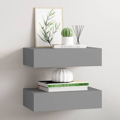 Scaffali con Cassetti da Parete 2 pz Grigi 40x23,5x10 cm MDF | homemem39