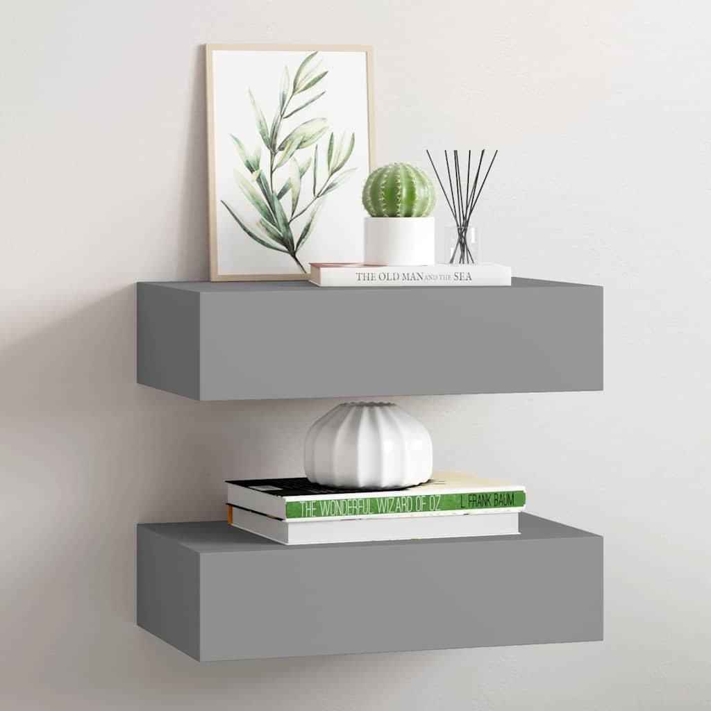 Scaffali con Cassetti da Parete 2 pz Grigi 40x23,5x10 cm MDF